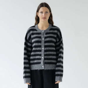 Womens Knitwear: Sophie Alpaca & Merino Blend Cardigan - Graphite Stripe