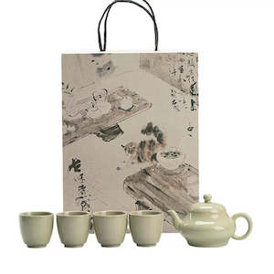 Frontpage: Light Green 4 cups with 1 Teapot Gift Box Tea Set