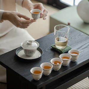 Light Gray Handwritten Poetry Tea Set