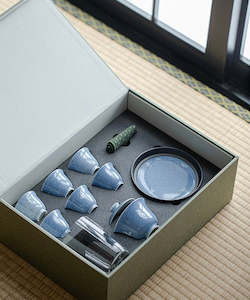 Frontpage: Handmade Blue Glaze Ceramic Tea Set Gift Box