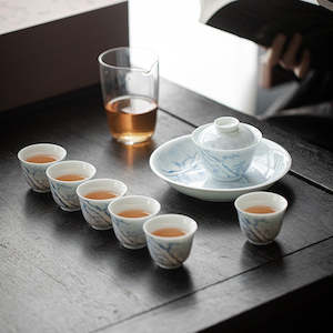 Under-glazed colourful hand-painted pine tea set