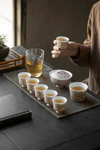 Frontpage: Covered bowl, hand-painted flower and grass pottery Gaiwan Set 120ml