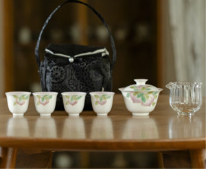 Frontpage: Portable Travel Tea Set Hand Painting Peach Design
