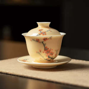 Frontpage: Hand-painted  Plum, Orchid, Bamboo, Chrysanthemum cover bowl with 2 teacups