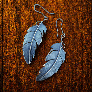 Products: Hand-Forged Silver Feather Earrings - Sue Woledge – Massage & Contact Care Te Aroha