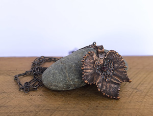 Products: Copper Grape Leaf Pendant with Garnet and Hand Made Chain - Sue Woledge – Massage & Contact Care Te Aroha