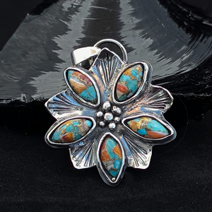 Silver & Turquoise Flower Pendant - Sue Woledge – Massage & Contact Care Te Aroha