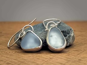 Products: Handmade Pale Blue Sea Glass Earrings – Sterling Silver Bezel - Sue Woledge – Massage & Contact Care Te Aroha