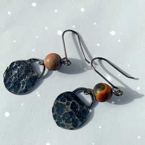 Products: Sterling Silver Hammered Earrings With Jasper - Sue Woledge – Massage & Contact Care Te Aroha