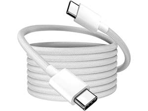 2m 6A 100W Braided USB‑C to USB‑C Cable (White)