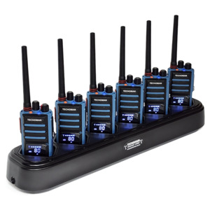 Baofeng Accessories: 6x TECHOMAN 5 Watt High Power TM905PRO UHF PRS / Commercial Radio Walkie Talkies - Blue with 6-Way Charger