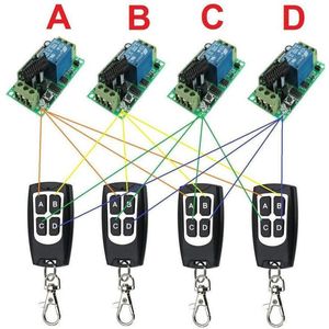 TECHOMAN 4x 12V 433Mhz Wireless Remote Receiver Switches with 4 Transmitters