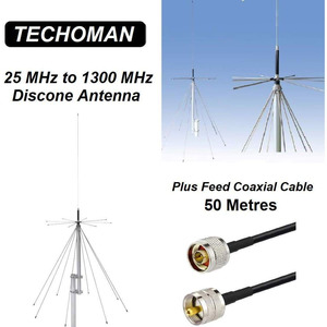 TECHOMAN 25 MHz to 1300 MHz Discone Versatile Ultra-Wide Band Outdoor Antenna / &hellip;