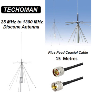 TECHOMAN 25 MHz to 1300 MHz Discone Versatile Ultra-Wide Band Outdoor Antenna / &hellip;
