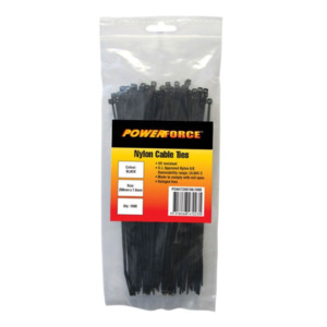 POWERFORCE 100x Cable Ties Black UV 200mm x 7.6mm Weather Resistant Nylon