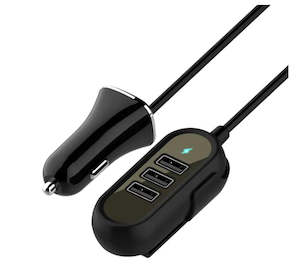 4 Port USB 12V Car Charger - Black