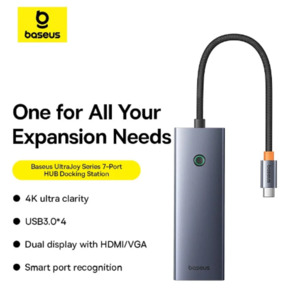 Usb Hubs: BAS46486 - Baseus UltraJoy Series 7-Port HUB Docking Station Space Grey（Type-C to HDMI4K@60Hz*1+USB3.0*3+PD*1+SD/TF*1 ）