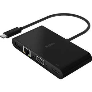 Usb Hubs: AVC004BTBK - Belkin USB-C Multimedia + Charge Adapter - for Notebook - 100 W - USB Type C - 1 x USB 3.0 - USB Type-C - Network (RJ-45) - HDMI - VGA - Wired