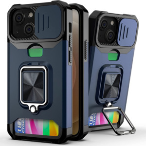 Frontpage: HEAVY DUTY PROTECTIVE PHONE CASE WITH MAGNETIC RING STAND AND CAR HOLDER SLOT FOR IPHONE 14 PRO