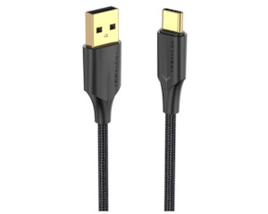 Cables Adapters: Vention Nylon Braided USB 2.0 A Male to C Male 3A Cable 2M Black LED Type