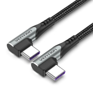 Audio Visual: Vention USB 2.0 C Male to C Male Dual Right Angle 5A Cable 1M Gray Aluminum Alloy Type