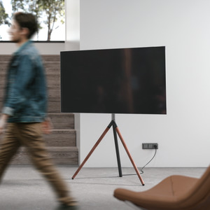 Bracom Tripod Stylish Easel Studio TV Floor Stand Matte Black & Walnut