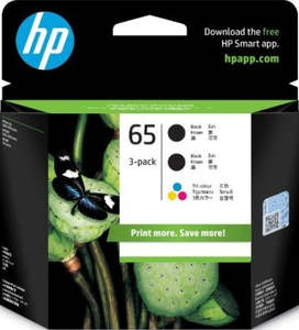 Original Hp Ink Cartridges: 65 HP Black & Colour - Combo 3 Pack