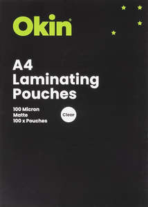 Laminating Machines And Supplies: Okin Laminating Pouches A4 Matte 100 Micron Pack - 100 Sheets