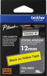 TZe-S631 Brother 12mm x 8m Black on Yellow Strong Adhesive Laminated Tape