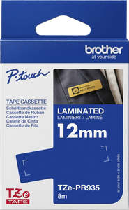 TZe-PR935 Brother 12mm x 4m White On Premium Silver Adhesive Laminated Tape