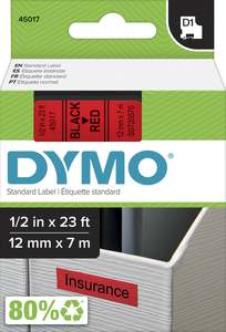 Dymo Labels Tapes: S0720570 Dymo D1 12mm x 7m Label Tape Black on Red (45017)