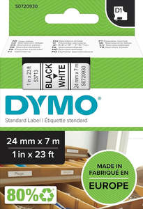 S0720930 Dymo D1 24mm x 7m Black on White (53713)