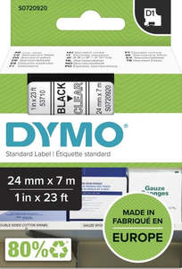 Dymo Labels Tapes: S0720920 Dymo D1 24mm x 7m Black on Clear (53710)