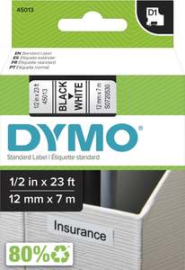 Dymo Labels Tapes: S0720530 Dymo D1 12mm x 7m Black on White (45013)