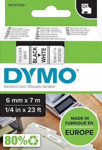 S0720780 Dymo D1 6mm x 7m Black on White (43613)