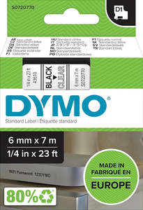 Dymo Labels Tapes: S0720770 Dymo D1 6mm x 7m Black on Clear (43610)