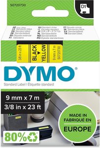 S0720730 Dymo D1 9mm x 7m Black on Yellow (40918)