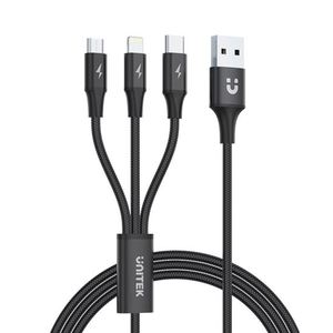 Usb A: UNITEK 1.2m USB 3-in-1 Charge Cable (USB-A to Micro-B, Lightning & USB-C)