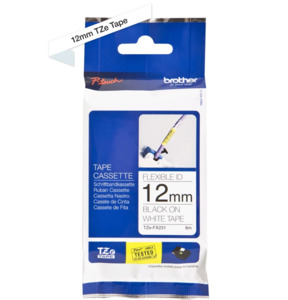 Flexible Id Tape: TZe-FX231 Brother 12mm x 8m Black on White Flexible ID Tape