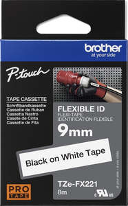 Flexible Id Tape: TZe-FX221 Brother 9mm x 8m Flexible ID Tape Black on White