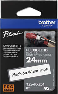 Flexible Id Tape: TZe-FX251 Brother 24mm x 8m Black on White Flexi ID Tape