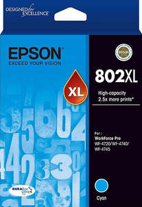 802: 802XL Epson High Capacity Cyan Ink Cartridge