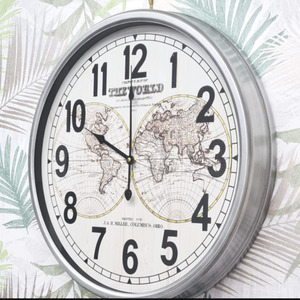 Clock Wall Metal World Map 500mm