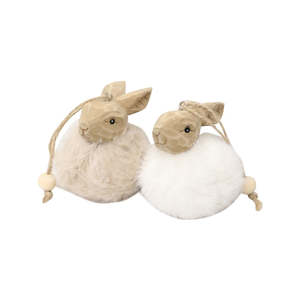 Easter: Wooden Fluffy Carved Hanging Bunnies 10cm