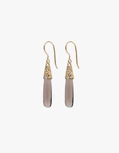 Cathy Pope: Smokey Quartz Engraved Gold Earrings