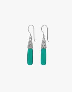 Green Onyx Engraved Silver Earrings