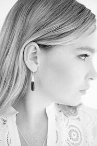 Black Onyx Engraved Silver Earrings