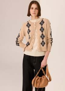 POL Loren Argyle Cardigan | Pebble/Charcoal