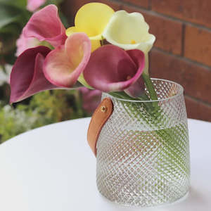 Home Decor: Quilted Vase/Hurricane with Leather Handle