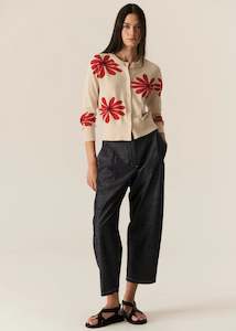 Lask Daisy Cardigan | Ecru/Red